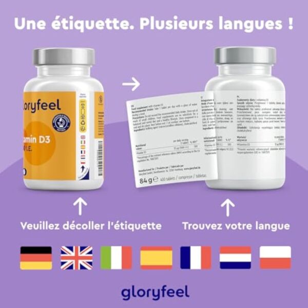 Vitamine D3 400 Comprimés (13 mois) Hautement Dosée, Vitamin D3 pour le Système Immunitaire, Vitamin D 1000 UI (25 mcg) par Comprimé, Soutien les Os, les Dents, et les Muscles*, Sans Additifs – Image 8