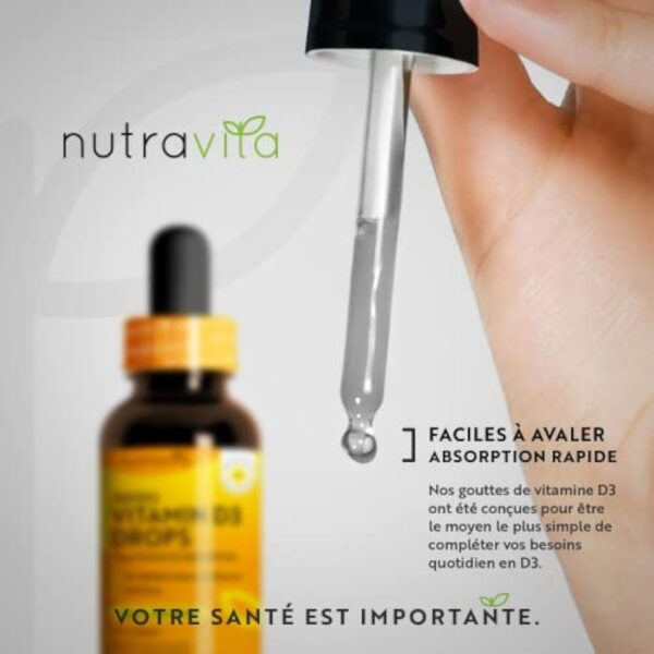 Vitamine D3 Gouttes Végétale - 1000 UI par goutte, 2000 UI par 2 gouttes - Vitamine D Flacon de 60ml - Dosage Facile – Cholécalciférol pour des os, dents, muscles et Système Immunitaire en Bonne Santé – Image 6