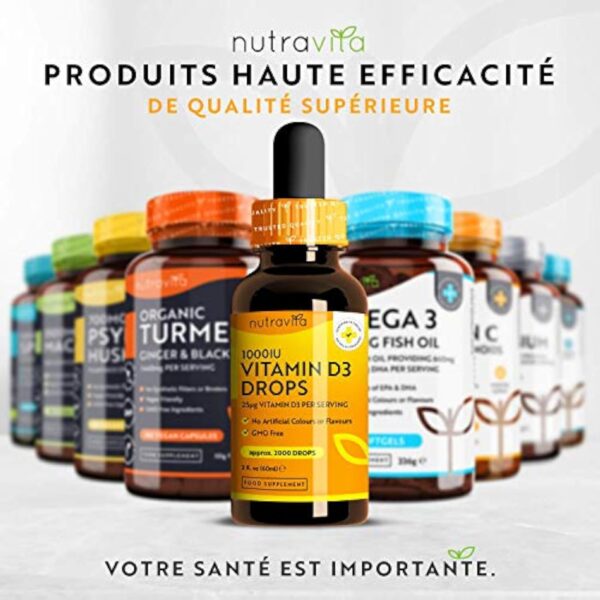 Vitamine D3 Gouttes Végétale - 1000 UI par goutte, 2000 UI par 2 gouttes - Vitamine D Flacon de 60ml - Dosage Facile – Cholécalciférol pour des os, dents, muscles et Système Immunitaire en Bonne Santé – Image 7