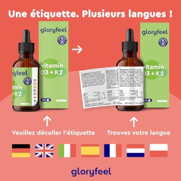 Vitamine D3 K2 en Gouttes 50ml, K2 MK7 99,7+% All-Trans (K2VITAL® by Kappa) Hautement Dosée, Soutien les Os, les Dents et le Système Immunitaire, 100% Végétalien, Sans Additifs – Image 7