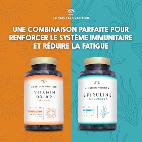 Vitamine D3 K2 Dosage Élevé Naturelle - Vitamine D3 5000 iu + Vitamine K2 MK7 200μg + Silicium Contribue au Fonctionnement Système Immunitaire les Os et les Dents 150 Capsules N2 Natural Nutrition – Image 8