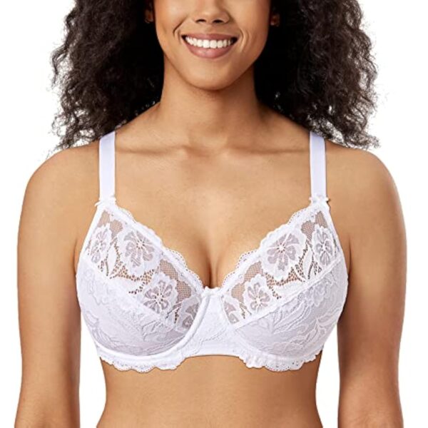 DELIMIRA Femme Soutien Gorge Grande Taille en Dentelle avec Armature sans Rembourré