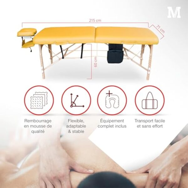 MASSUNDA Comfort Deluxe - Table de Massage Pliante et réglable en Hauteur, Table de Massage Pliable en Bois Massif, Repose-Bras, Coussin de Soutien de Nuque, têtière Ergonomique (Beige) – Image 5