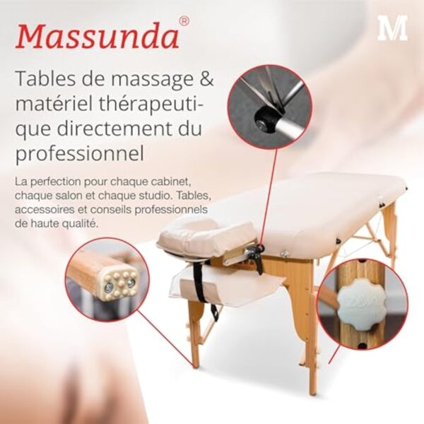 MASSUNDA Comfort Deluxe - Table de Massage Pliante et réglable en Hauteur, Table de Massage Pliable en Bois Massif, Repose-Bras, Coussin de Soutien de Nuque, têtière Ergonomique (Beige) – Image 8