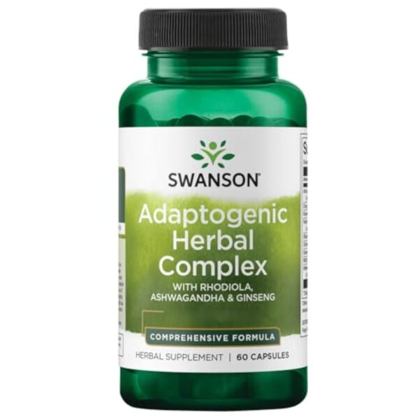 Swanson, Adaptogenic Herbal Complex (Complexe Végétal Adaptogène), Rhodiola, Ashwagandha, Panax Ginseng, 60 Capsules, Testé en Laboratoire, Sans Soja, Sans Gluten, Sans OGM