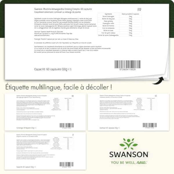 Swanson, Adaptogenic Herbal Complex (Complexe Végétal Adaptogène), Rhodiola, Ashwagandha, Panax Ginseng, 60 Capsules, Testé en Laboratoire, Sans Soja, Sans Gluten, Sans OGM – Image 5