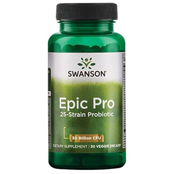 Swanson, Epic Pro 30 Billion, 25 Bonnes Souches de Bactéries avec 30 Milliards de Cultures Bactériennes, 30 Capsules, Sans Soja, Sans Gluten, Sans OGM