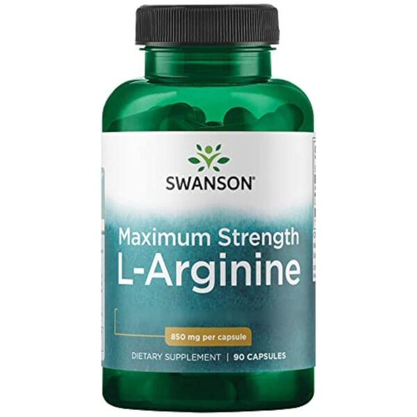 Swanson, Maximum Strength L-Arginine, 850mg, 90 Capsules, Acide Aminé, Haute Dosé, Sans Soja, Sans Gluten, Sans OGM