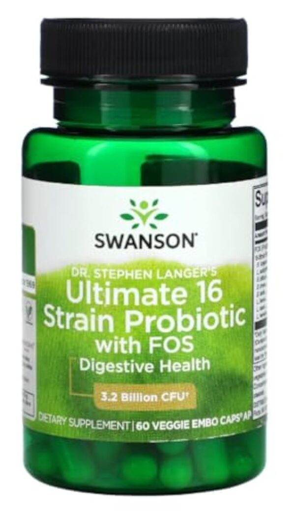 Swanson - Ultimate 16 Strain Probiotic with FOS | Soutient la Santé Intestinale et la Fonction Immunitaire - 60 Capsules