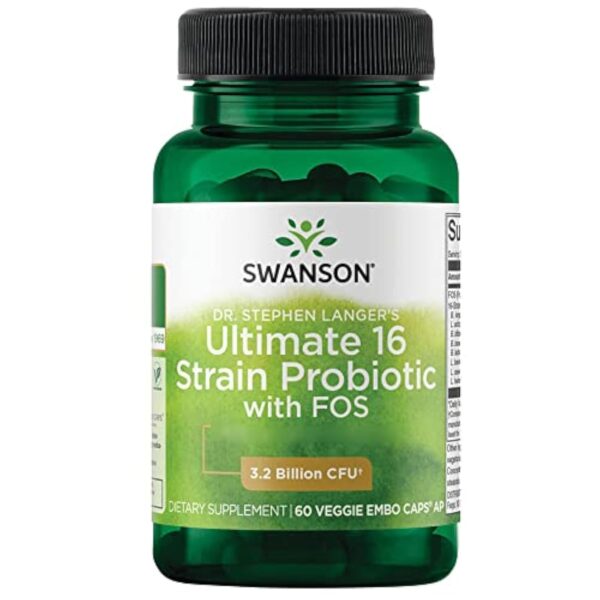 Swanson, Ultimate 16-Strain Probi with FOS, 16 Bonnes Souches de Bactéries avec Fructooligosaccharides, 60 Capsules, Sans Soja, Sans Gluten, Sans OGM