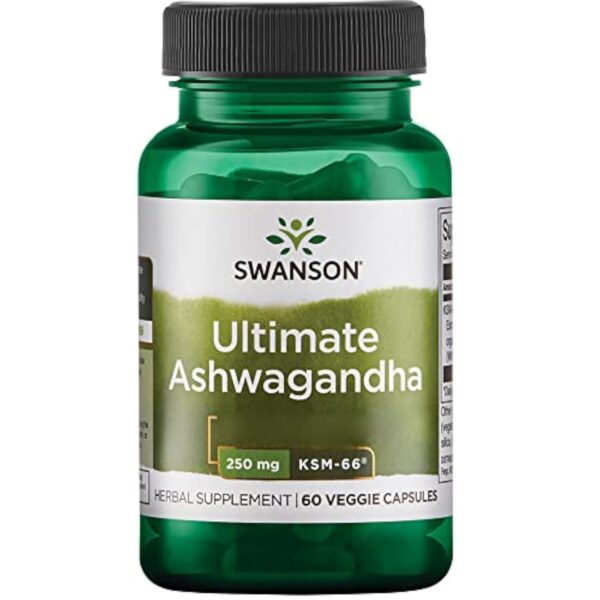 Swanson, Ultimate Ashwagandha (Extrait d'Ashwagandha KSM-66®), 250mg, 60 Capsules végétaliennes, Végétarien, Sans Soja, Sans Gluten, Sans OGM