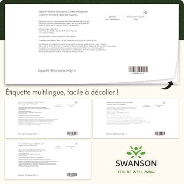 Swanson, Ultimate Ashwagandha (Extrait d'Ashwagandha KSM-66®), 250mg, 60 Capsules végétaliennes, Végétarien, Sans Soja, Sans Gluten, Sans OGM – Image 5