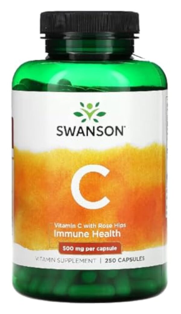 Swanson - Vitamine C Rose Hips - Vitamine C avec Cynorrhodon | Support Immunitaire et Antioxydant Puissant - 250 Gélules