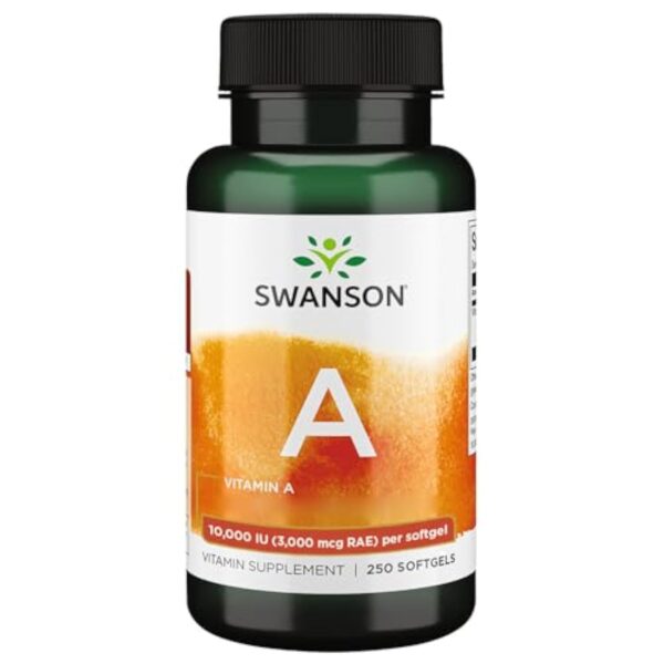 Swanson, Vitamine A 10.000IU (3.000mcg), avec Huile de Foie de Morue, 250 Capsules molles, Hautement Dosées, Testées en Laboratoire, Sans Soja, Sans Gluten, Sans OGM