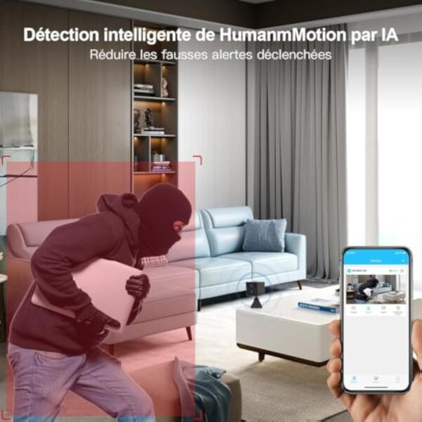 AOBOCAM Camera Espion, 2024 NOUVELLE150 Jours Standby 4K HD Mini Caméra de Surveillance Interieur/extérieur Conversation Bidirectionnelle/IA détection de Mouvement Humain Caméra Cachée (XS) – Image 5