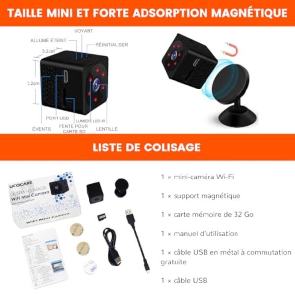 Bextgoo Mini Camera Espion sans Fil, Options Wi-FI 2,4G ou sans Wi-FI, 4K Mini Caméra de Surveillance Interieur/Extérieur avec avec Carte TF 32 Go, Vision Nocturne, Détection de Mouvement – Image 8