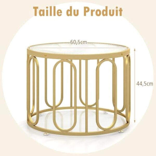 GOPLUS Table Basse Verre Ronde 2 Niveaux, Table Basse Dorée Salon Plateau Vitrée, Etagère Ouverte Supports Pivotants Ovales, pour Salon, Charge 30KG,60,5 x 60,5 x 44,5CM – Image 3