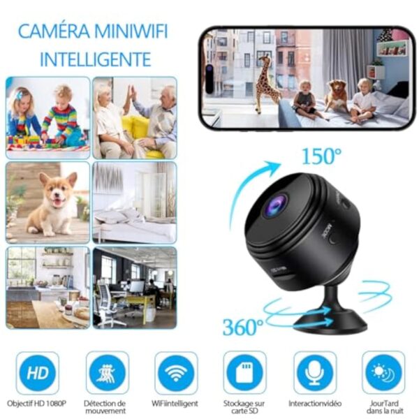 Générique Mini Camera Espion WiFi,1080P HD Mini Caméra Espion de Surveillance Interieur/extérieur,Nocturne et détection de Mouvement,Images Lisses,avec Fonction d'enregistrement. – Image 3