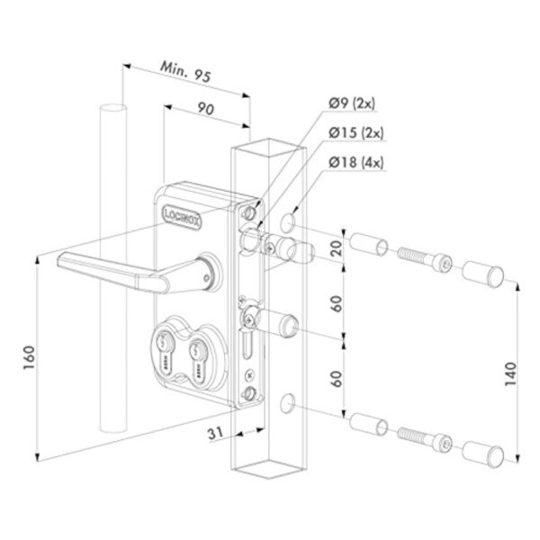 Locinox LDKZ Serrure à double cylindre pour portail coulissant Argenté – Image 4