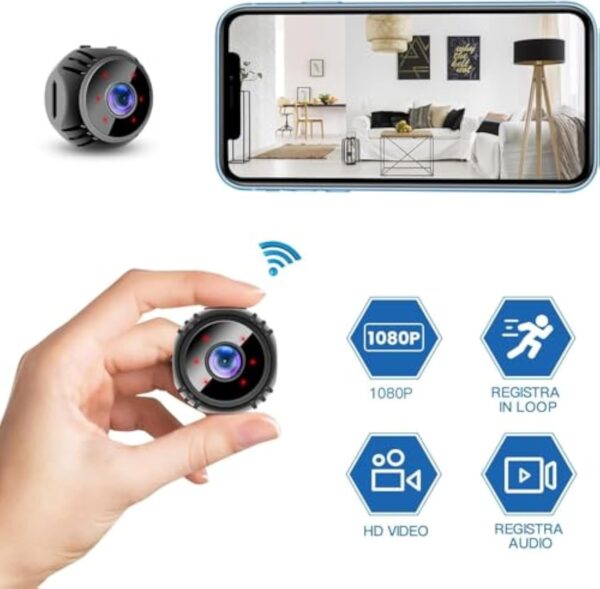 Mini caméra Espion sans Fil,1080P Camera Surveillance WiFi exterieure/Interieur sans Fil Micro Caméra Espio,avec Détection de Mouvement et Vision Nocturne,Enregistrement vidéo à Distance,IR Mode (S) – Image 3