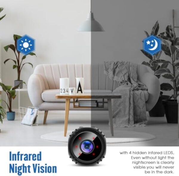 Mini caméra Espion sans Fil,1080P Camera Surveillance WiFi exterieure/Interieur sans Fil Micro Caméra Espio,avec Détection de Mouvement et Vision Nocturne,Enregistrement vidéo à Distance,IR Mode (S) – Image 6