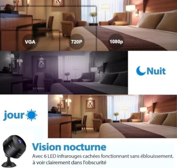 Mini caméra espion sans fil,1080P camera surveillance wifi exterieure/ interieur sans fil Micro Caméra Espio,avec Détection de Mouvement et Vision Nocturne,Enregistrement vidéo à distance (S) – Image 7