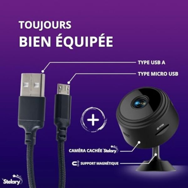 Stelary Caméra Espion | Support Magnétique | Caméra Cachée Mini | Surveillance Discrète | Caméra Sécurisée pour Maison | Emplacement Micro SD 128 Go | WIFI | Facile à Installer – Image 6