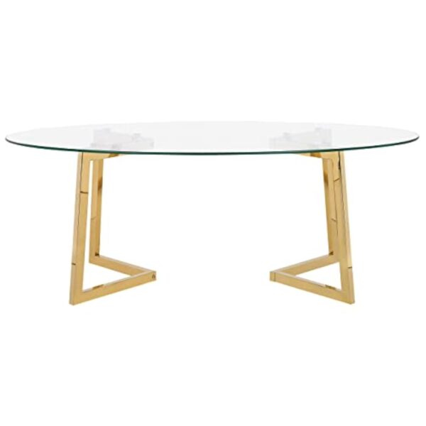 Table Basse Ovale avec Plateau en Verre et Cadre en Métal Doré au Style Moderne et Glamour Beliani – Image 7