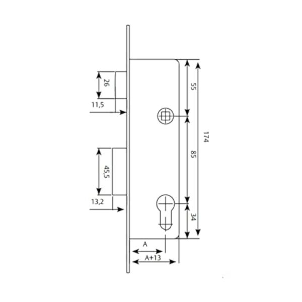 Tesa Assa Abloy 421038SSI Serrure monopoint à Levier Coulissant pour profilés métalliques Inoxydable Entrée 30 mm – Image 3