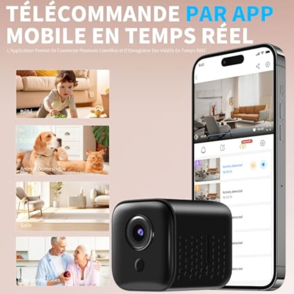 Tiantianle Camera Espion,WiFi 1080P HD Mini Camera Espion sans Fil,Caméra de Surveillance sans Fil Interieur,Camera Espion a Distance Discrete, Mini Cachée Détection Mouvement Spy Cam Vision Nocturne – Image 4