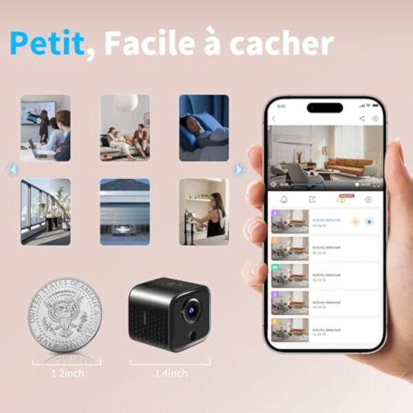 Tiantianle Camera Espion,WiFi 1080P HD Mini Camera Espion sans Fil,Caméra de Surveillance sans Fil Interieur,Camera Espion a Distance Discrete, Mini Cachée Détection Mouvement Spy Cam Vision Nocturne – Image 7