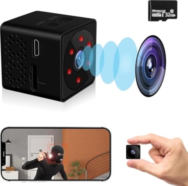 UCOCARE Camera Espion avec Carte TF 32 Go, 4K UHD Mini Caméra Espion sans Fil, Mini Camera Surveillance WiFi Interieur avec Detecteur Mouvement et Vision Nocturne avec Enregistrement Longue Batteries