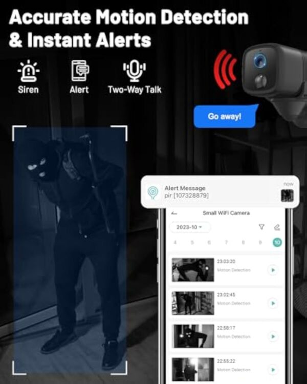 UCOCARE Camera Espion, Mini Camera Espion sans Fil sur 5200mAh Batterie, 1080P HD Mini Camera sur Angle Vision 160°, AI/PIR Détection Mouvement Alerte, Vision Nocturne, Support SD/Cloud, 2.4GHz WiFi – Image 5