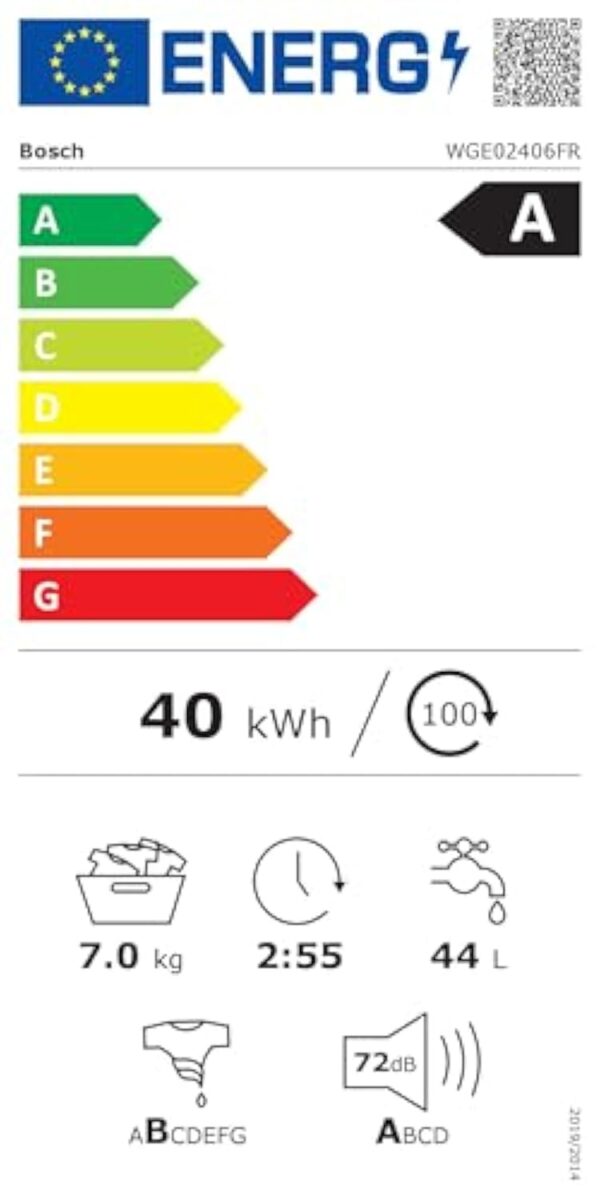 Bosch WGE02406FR Association 2 - Basalte-linge pose-libre - 7 kg - EcoSilence Drive - 1400 trs/min - 44l - Passage – Image 8