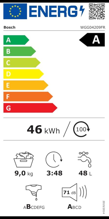 Bosch WGG04209FR - Basalte-linge face à - Choix 4 - EcoSilence Drive - 9 kg - 1200 trs/min - 63 l - Papier – Image 10