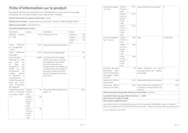 CANDY CO 12105TE/1-S Basalte-linge lucarne Usage Pro Morgue Quitte, 10 kg, Gomme d'centrifugation max. (tr/min) 1200, Acabit E, Passage, 16 programmes (Wi-Fi + BLE) – Image 7