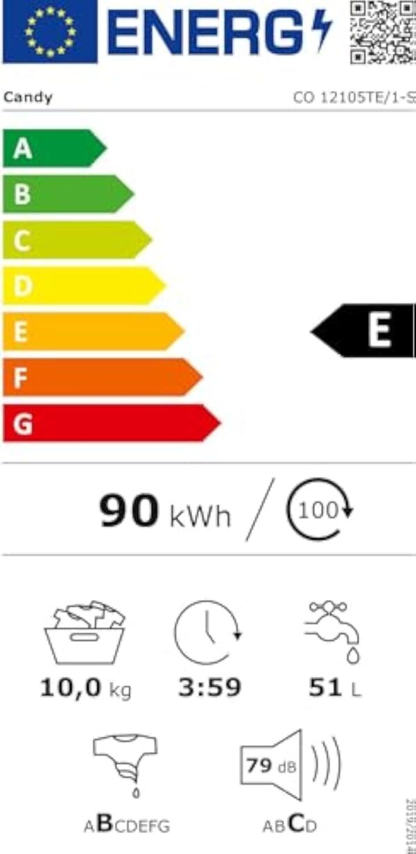 CANDY CO 12105TE/1-S Basalte-linge lucarne Usage Pro Morgue Quitte, 10 kg, Gomme d'centrifugation max. (tr/min) 1200, Acabit E, Passage, 16 programmes (Wi-Fi + BLE) – Image 8