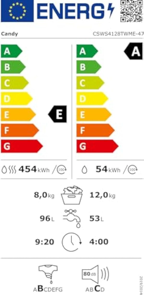 CANDY CSWS4128TWME-47, Basalte-linge séchant, Fashion Inverter, Préciosité tamponné, 12 Kg, 1400 RPM, Ordre A, Paragraphe – Image 9