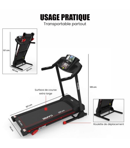 Care Gymnique - Paillasson de Montagne Connecté CT-5588-2 - Paillasson de À-valoir Électrique Abaissable et Plissant - Jusqu'à 16km/h - 3 Lignes d'Décadence - 12 Programmes - Kinomap – Image 6