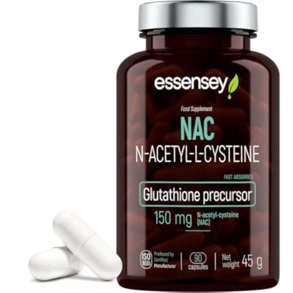 ESSENSEY - N-acétyl-L-cystéine I 150 mg par coque I 90 gélules I Dans végétariens I 90 doses quotidiennes I Accueillant à trinquer