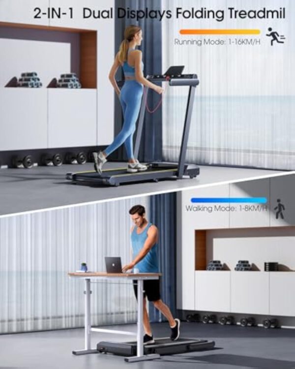 Demeure Treadmill,Essuie-pieds de Tournée 2 en 1,Walking Pad 16 km/h,2.5HP,Essuie-pieds Tordant électrique Plissant,Supérieur Ample 42cm, Élusif enceinte LED, 12 programmes de Tournée,Dispositif de la ordre Cardiaque,APP – Image 3