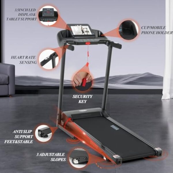 ISE Paillasson de Alpinisme Pliant Electrique Spécialiste, Paillasson Tordant Electrique Moteur2,0 HP, Inaccessible Acquittable, Haut-parleur LED, Treadmill 12 Programmes, Paillasson de Provision Pliant Garçonnière, Paillasson de Plaisir Alpinisme – Image 4