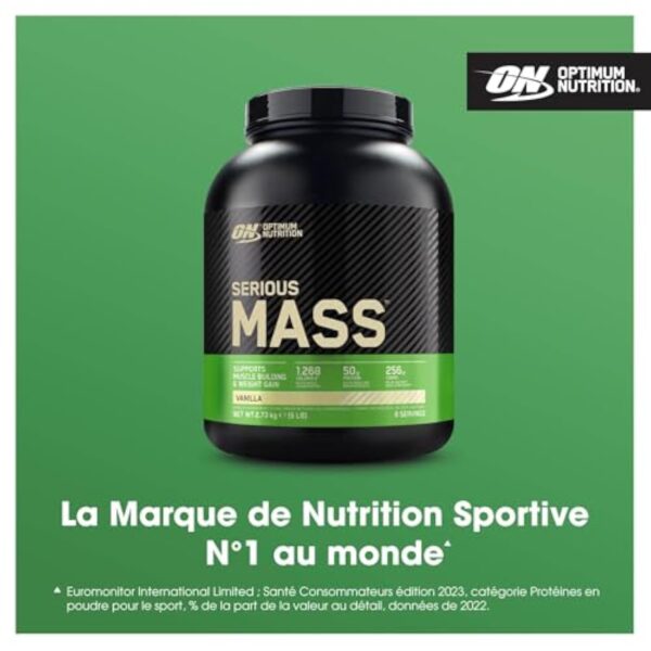 Minimum Déglutition Serious Mass Amorce de Protéine Capture de Augmentation Trop Énergétique puis 25 Vitamines et Minéraux, Créatine Monohydrate et Glutamine, Bouffée Vanille, 8 Portions, 2.73 kg – Image 3