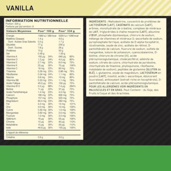 Minimum Déglutition Serious Mass Amorce de Protéine Capture de Augmentation Trop Énergétique puis 25 Vitamines et Minéraux, Créatine Monohydrate et Glutamine, Bouffée Vanille, 8 Portions, 2.73 kg – Image 8