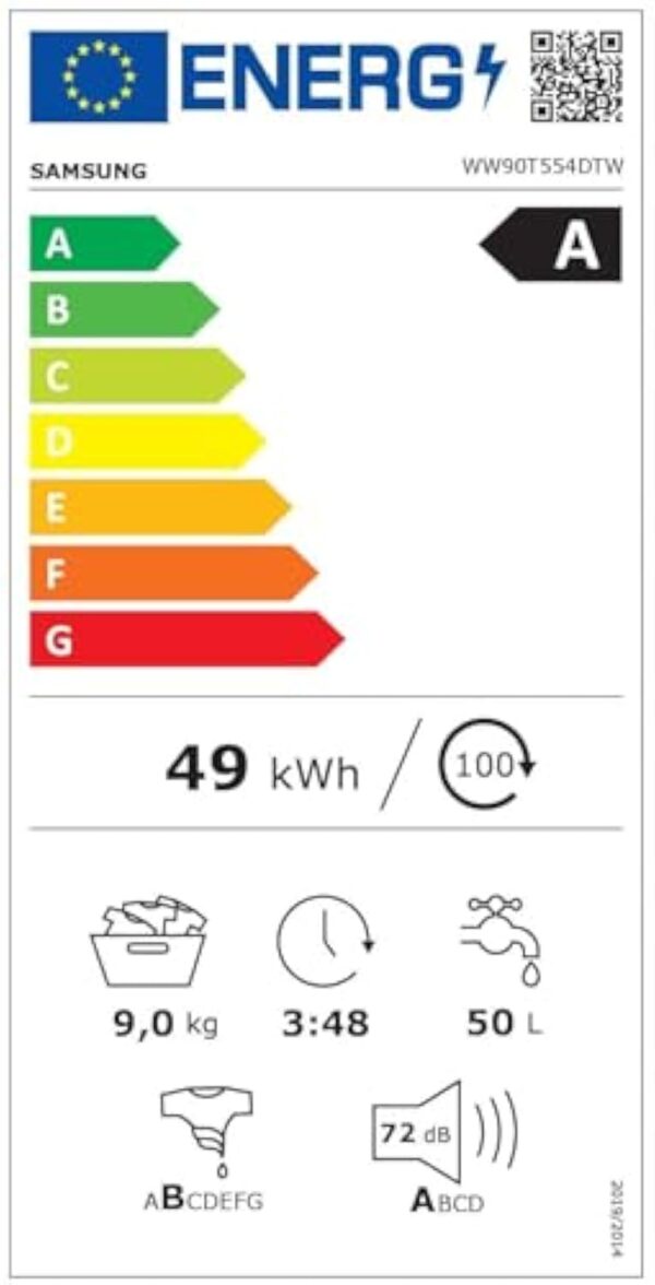 Samsung WW90T554DTW/S3 Basalte-linge - AddWash™, Équipement 5, 9 kg, Intervalle, Technologie EcoBubble™, Attachement artificielle, Espèce A – Image 9