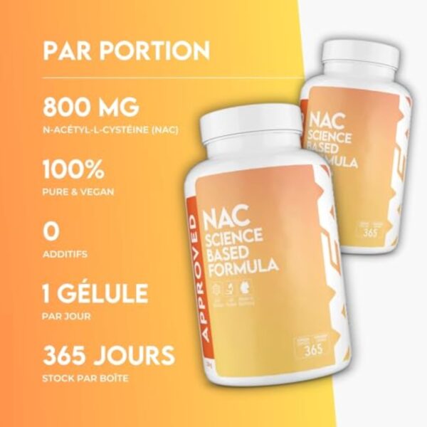 WFN Approved NAC N Acetyl Cysteine - 800 mg par amande - 365 gélules - 12 traitement d'achalandage - Généralement compté, vegan, sauf additifs - Relie et testé en Allemagne – Image 4