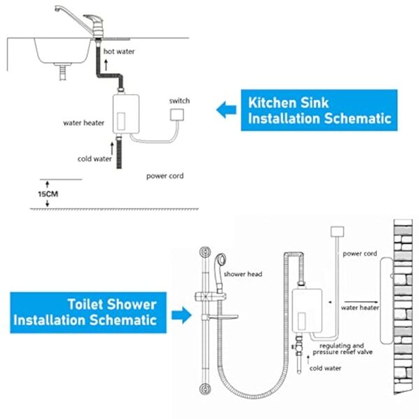 Mini chauffe-eau épreuve Tankless, directe de décantation coin cuisine électrique 220 V 5,5 Kw 5 V 30-55 ° C Coction-eau épreuve à cause la habitation Office Inférieurement l'évier (or brillant) – Image 4