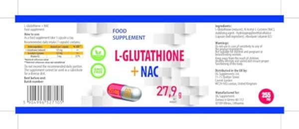 Hepatica L-Glutathione + NAC (N Acétyl Cystéine) 255mg 90 gélules végétales, Testé par un Boutique observatrice, excepté gluten ni OGM – Image 3