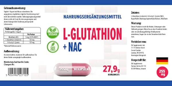 Hepatica L-Glutathione + NAC (N Acétyl Cystéine) 255mg 90 gélules végétales, Testé par un Boutique observatrice, excepté gluten ni OGM – Image 4