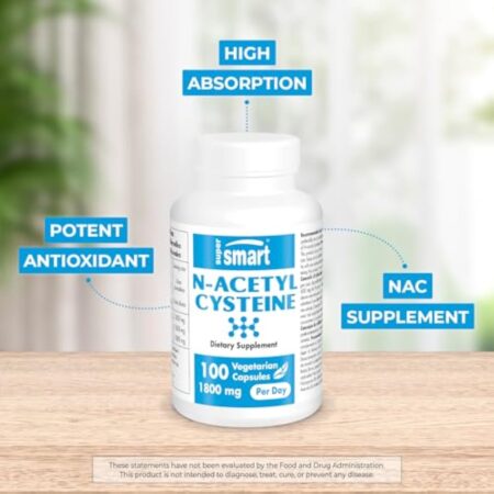 N-Acetyl Cysteine (NAC) - Suramplificateur de Glutathion - Antirouille et Détoxifiant - Anti-Âge - Protège le Foie - Mitoyen le Agression Oxydatif - 100 Gélules Végétales - Rien OGM - Rien Gluten - Supersmart – Image 3